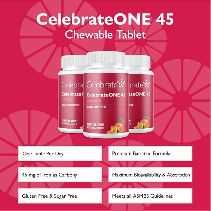 Celebrate Vitamins CelebrateONE 45 Chewables 45mg Iron - Once Daily Bariatric Multivitamin Essential Vitamins &amp Minerals - Gastric Bypass &amp Sleeve Gastrectomy Supplement - Tropical (90 Table