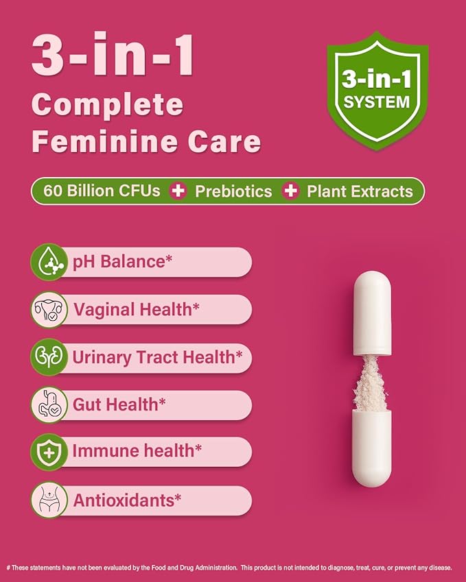 Probiotics and Organic Prebiotics for Women pH Balance &amp Digestion- 60 Billion CFU Vaginal Probiotics with Cranberry D-Mannose Vegan &amp Non-GMO for Urinary Tract &amp Immune | 90 Caps