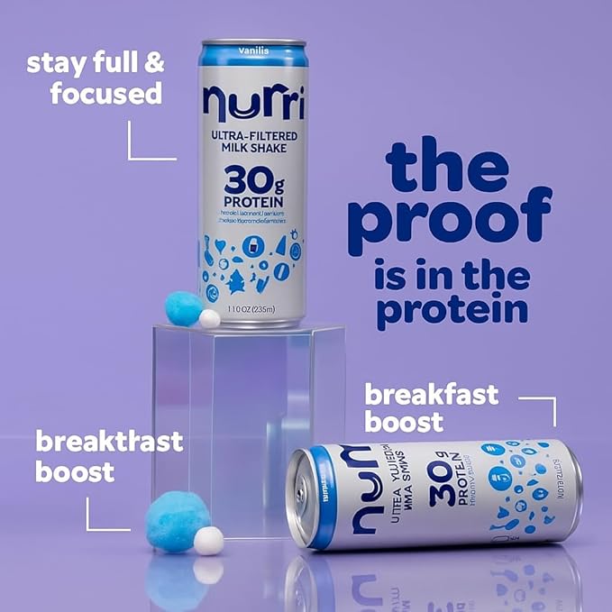 Nurri vanilla 12-Pack Ulta Filtered Milk Shake 30g Protein 1g Sugar 150 Calories 10 Vitamins Grade A Lactose Free (12 Pack Vanilla) SHIPPING BOX