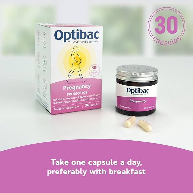 Optibac Probiotics Pregnancy - Vegan Probiotic for Pregnant &amp Breastfeeding Women to Support Gut Immune &amp Vaginal Health 12 Billion CFU &amp Prebiotic - 30 Capsules