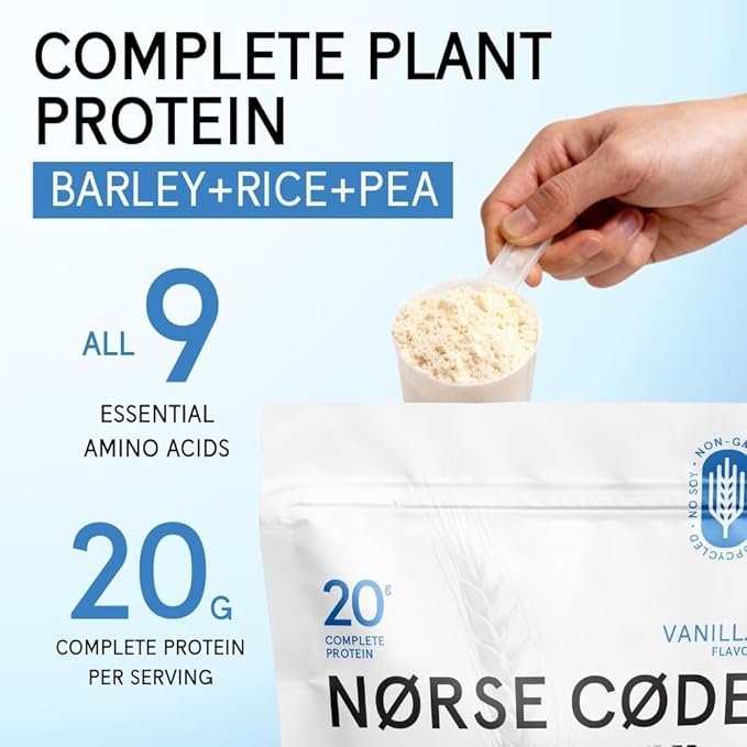 Vanilla Plant-Based Barley Protein Powder | Delicious &amp Smooth 20g Complete Vegan Protein Blend – Pea &amp Rice Protein Prebiotic Fiber Gentle on Stomach Zero Sugar Keto Friendly (1.33 lb)