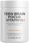 Codeage Teen Brain Focus Vitamins+ Citicoline Cognizin L-Theanine Ginkgo Rhodiola Lavender Magnesium Vitamin B6 B12 Folate - 2-Month Supply - 12-18 Years - Liposomal Supplement - 60 Capsules