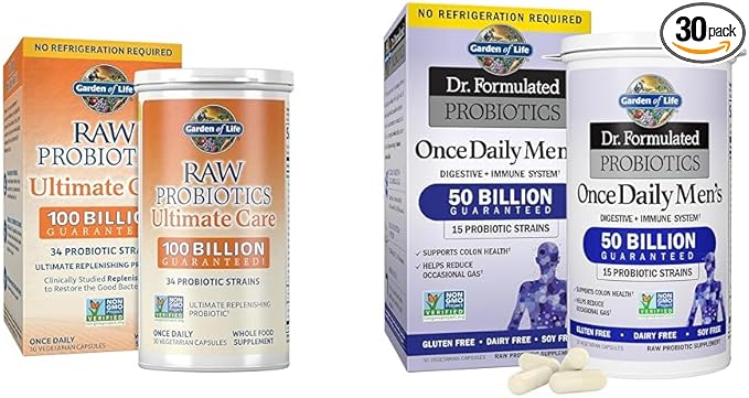 Raw Probiotics 100 Billion CFU + Dr Formulated Probiotics for Men 50 Billion CFU - 30 Capsules Each