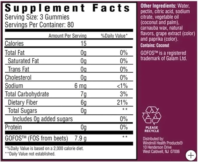 Country Farms Fiber Care Prebiotic Gummies 6g of Fiber Per Serving FOS from Beets Digestive Health Supports Regularity Mixed Fruit Flavor (240 Gummies)