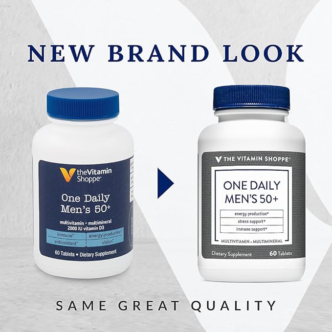The Vitamin Shoppe Once e Daily Men's 50+ Multivitamin |Multi-Mineral | Antioxidant Supplement |Supports Energy Production Vision and Immune Health (60 Tablets)