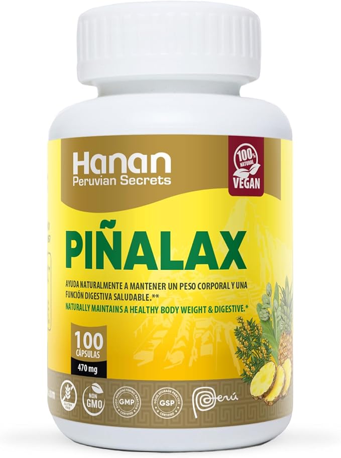 Hanan Piñalax 100 Capsules of Pineapple Green Tea Artichoke Stevia Yacon Leaves Senna Horsetail and Fennel from Peru Herbal Supplement - for Natural Cleanse &amp Detox