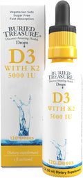 Buried Treasure Vitamin D3 &amp K2 Drops - 5000 IU D3 with 100 mcg K2 for Bone Heart &amp Immune Support Sugar Free 2 fl oz
