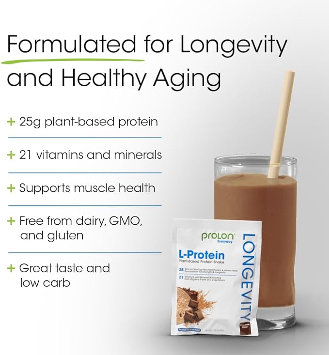 Prolon Longevity Plant Based Protein Powder | Muscle Synthesis &amp Repair Healthy Aging Boost Performance | Vitamins Gluten Free Amino Acids Antioxidants | 25g of Protein | Berry 24 Packets