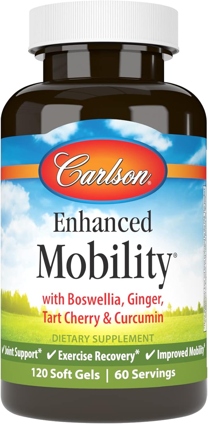 Carlson - Enhanced Mobility Botanical Joint Support Boswellia Tart Cherry Curcumin Ginger 120 Softgels