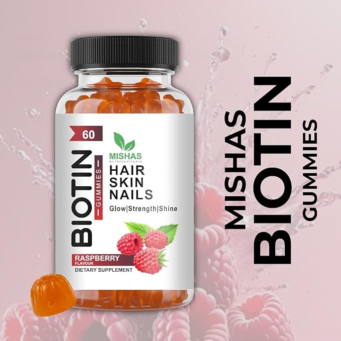 Mishas Nutraceuticals Hair Skin &amp Nails Gummies - Supports Healthy Hair - Vegan biotin Vitamins for Women &amp Men Supports Faster Hair Growth Stronger Nails Healthy Skin Extra Strength 60 Cou