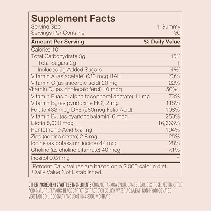 VEGAMOUR GRO Biotin Gummies Strawberry Flavor with 5000 mcg Biotin Supports Healthy Hair Vegan Gummies with Vitamins A B C E B-12 &amp More 30 Ct