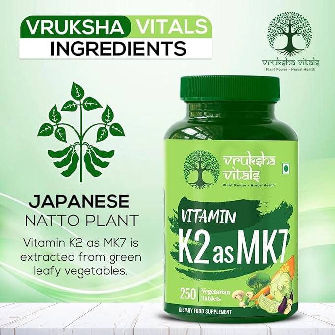 Generic Vitamin K2 as MK7 55mcg per Tablet - 250 Tablets - Plant Based Vegan Vitamin K Capsules/Tablets Supplement