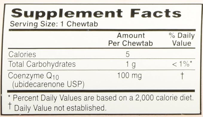 100mg ChewQ Chewable CoQ10 (60 Count) * Utilizes Advanced Technology to Deliver 800% Greater Absorption Than Standard CoQ10 * Purest CoQ10 Supplement On The Market * Vegetarian Friendly * Gluten Free