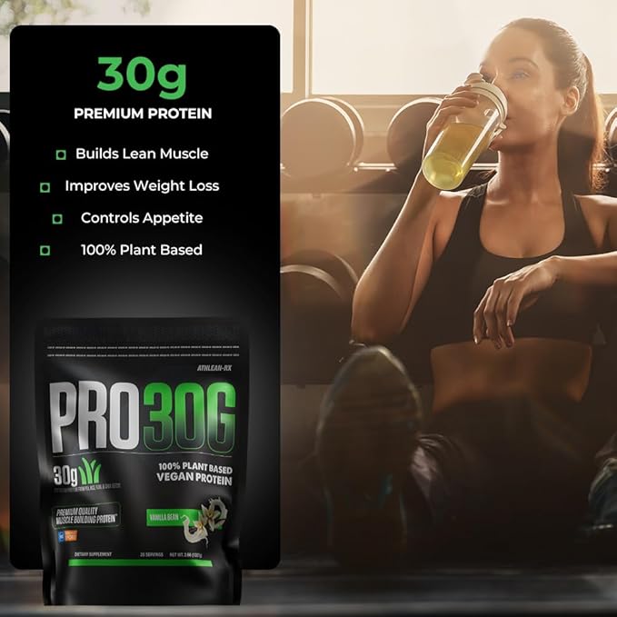 PRO 30G Vegan Protein Powder by ATHLEAN-X Plant-Based Muscle Recovery &amp Growth Formula Gluten-Free NSF Certified for Sports High Protein Supplement for Strength - Vanilla Bean