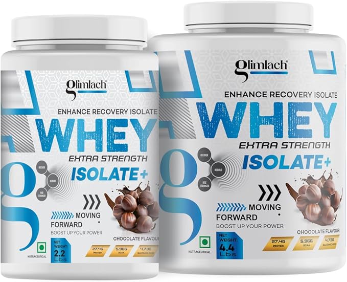 GLIMLACH Whey Extra Strength Isolate + Protein Powder for Muscle Support &amp Recovery Vegetarian - Primary Source Whey Isolate (2.2LBS Chocolate)
