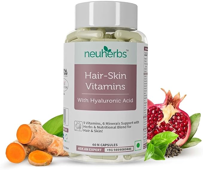 Hair Skin Vitamins Supplement with Hyaluronic Acid Biotin Keratin Booster for Hair Growth Turmeric Primrose Oil &amp Collagen Supporter- 60 Capsules for Men and Women