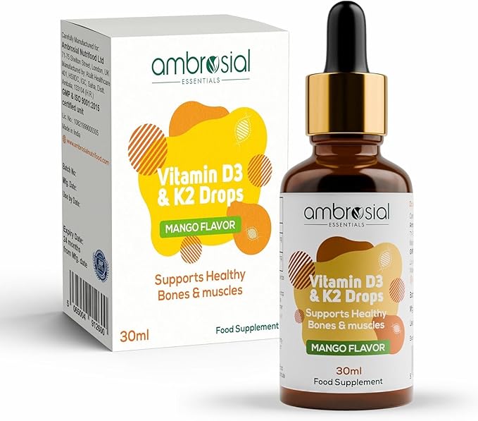 AMBROSIAL Vitamin D3 K2 Drops - for Adults and Kids (Pack of 1-30ml)