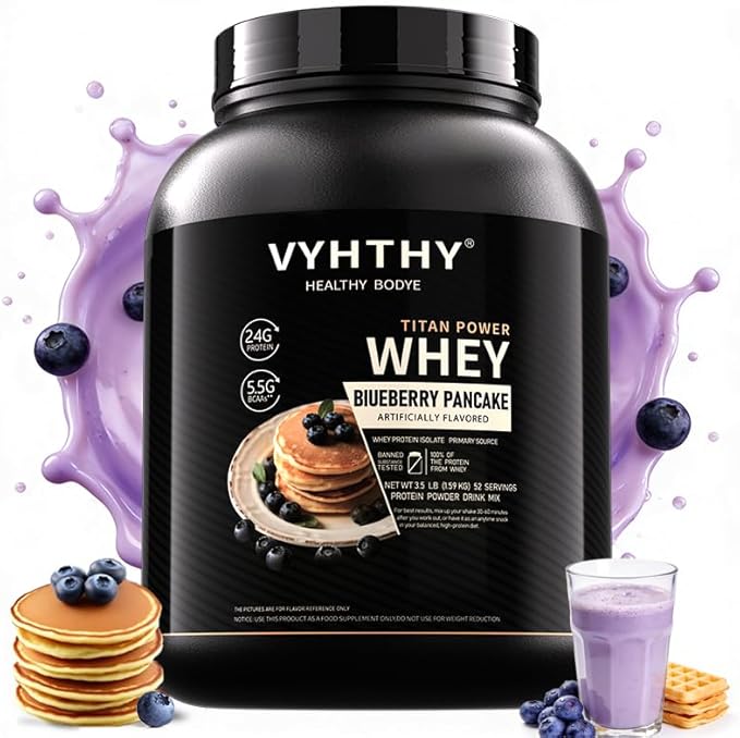Blueberry Pancake Flavored Whey Protein Powder24g Protein per Serving Fast-Absorbing Concentrated whey Protein Low Sugar Gluten-Free Natural Flavor 3.5lbs(56oz)