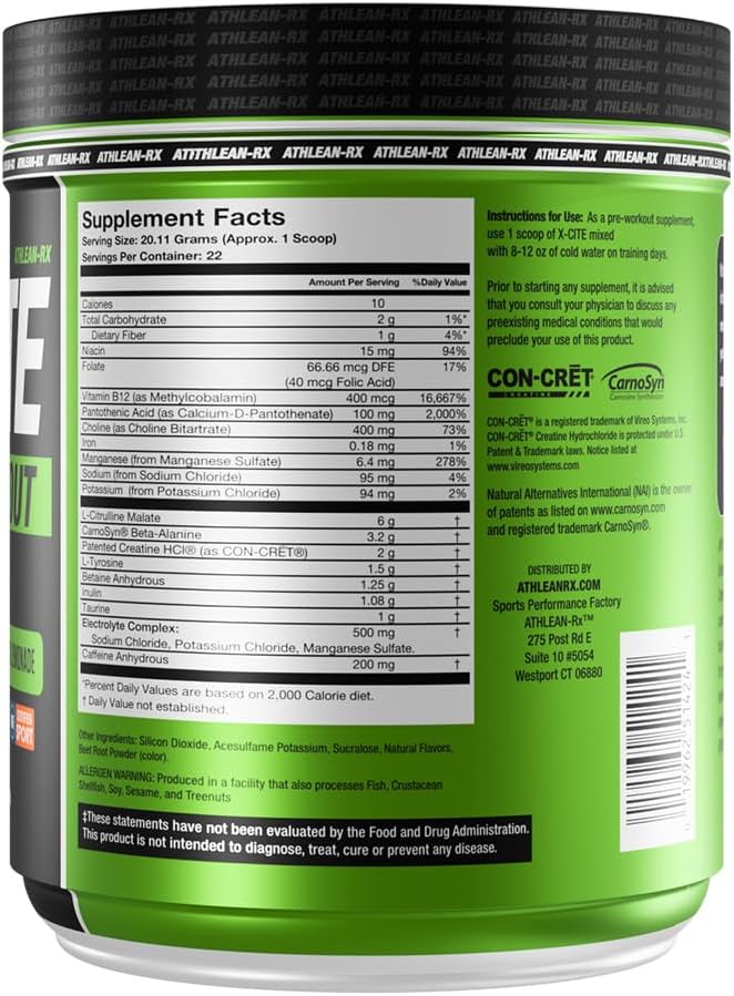 X-CITE Pre-Workout by ATHLEAN-X - Enhanced Formula with Beta-Alanine Creatine &amp Caffeine for Ultimate Energy Endurance Focus &amp Muscle Pump NSF Certified for Sports (Sunny Pink Lemonade)