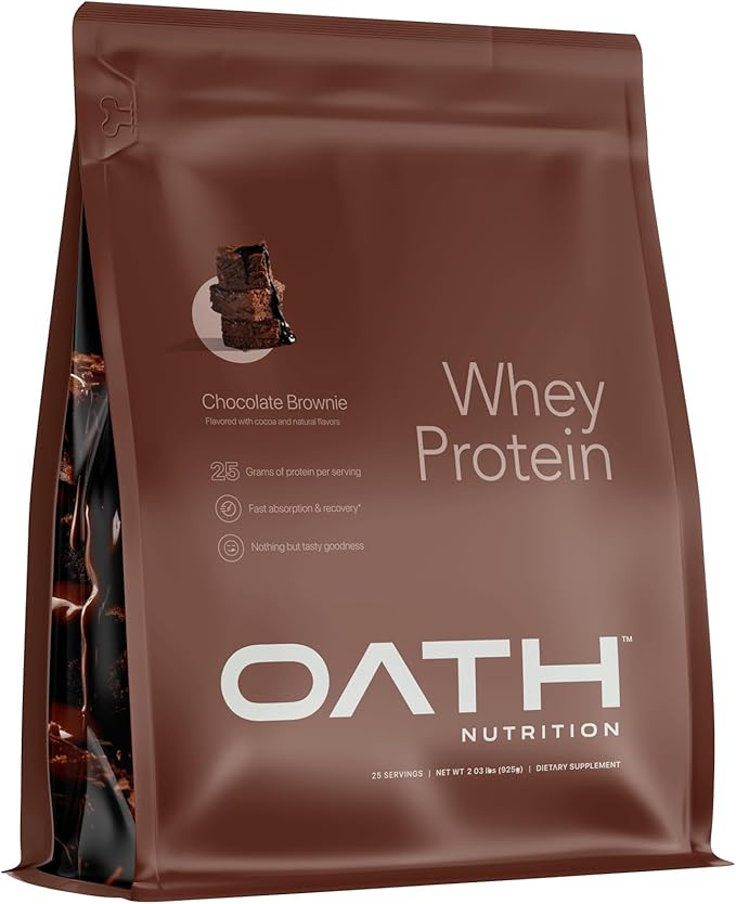 Oath Nutrition Whey Protein Powder Chocolate Brownie 25 Grams of Protein and Only 1 Gram of Sugar per Serving 2 lbs 25 Servings