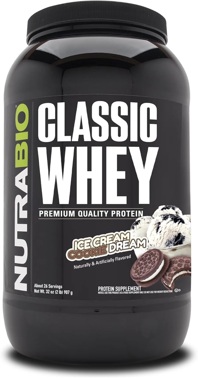 NutraBio Classic Whey Protein Powder- 25G Protein Per Scoop - Full-Spectrum Amino Acid Profile - No Fillers Artificial Colors Preservatives - Low Glycemic Index - (Ice Cream Cookie Dream 2 Pounds)