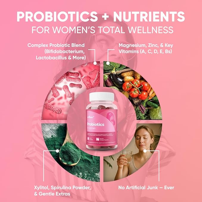 Probiotics for Women Gummies - Multiple Probiotics &amp Red Elm - Supports Gut Flora Feminine Health &amp Immune Function - 60 Active Daily Gummies (3PCS)