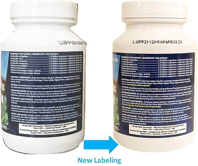 Omega Alpha Ultra Probiotic Plus. Complete Probiotic Formula for Digestive Health and Immune Support. 60 caps