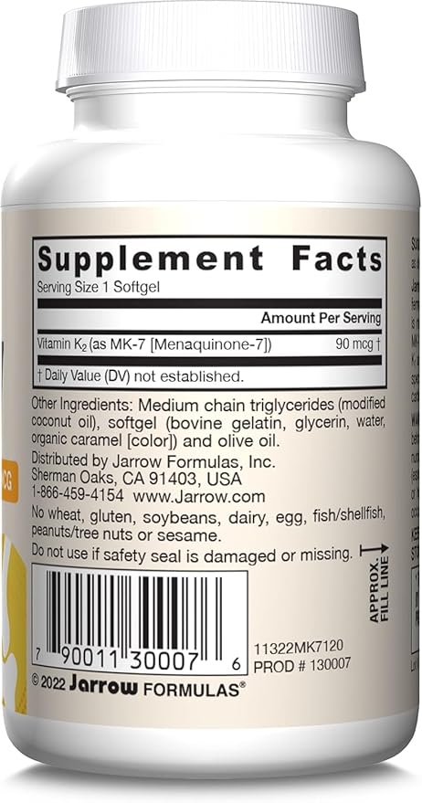 Jarrow Formulas MK-7 90 mcg - Bioactive Form of Vitamin K2-120 Servings (Softgels) - for Bone &amp Cardiovascular Health - Vitamin K2 MK-7 Dietary Supplement - Gluten Free (Pack of 2)