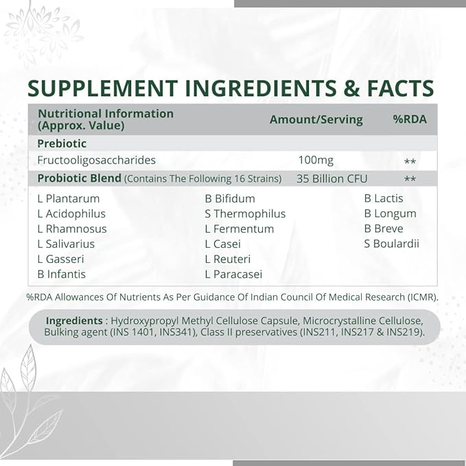 Himalayan Organics Probiotics 35 Billion CFU Supplement | Better Nutrient Absorption | Healthy Digestion Stronger Immunity &amp Overall Wellness - 100 Veg Capsules