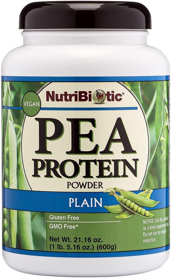 NutriBiotic Pea Protein Plain 21 Oz | Low Carb Vegan Plant Protein Powder | 100% Grown &amp Processed in The USA | Deliciously Creamy &amp BCAA-Rich | Made Without Chemicals GMOs &amp Gluten | Ke