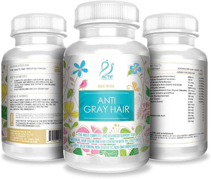 ACTIF Anti-Gray Hair Mega Support for Women with 15+ Advanced Hair Factors Catalase Biotin PABA Non-GMO Made in USA 90 Count