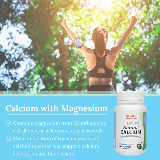 (Pack of 2) Hi Well Premium Natural Calcium with Magnesium &amp Vitamin D 120Vegetarian Capsules