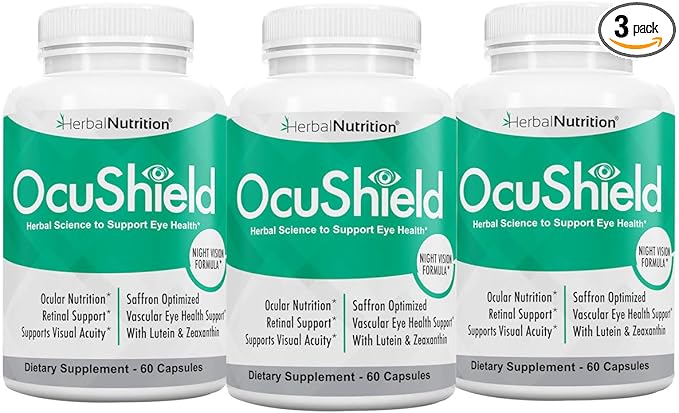 OcuShield Eye Health Vitamin Support for Healthy Eyes Night Vision with Saffron Lutein &amp Zeaxanthin Eye Nutrients to Protect &amp Stimulate Ocular Health Three Bottle