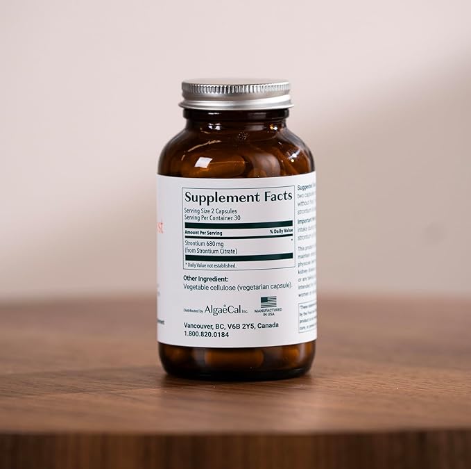 AlgaeCal - Strontium Boost Natural Strontium Supplement for Bone Density Increase Strontium Citrate 680 mg Easy to Swallow for Bone Health &amp Bone Strength Gluten-Free - Veggie Caps 3 Month Su