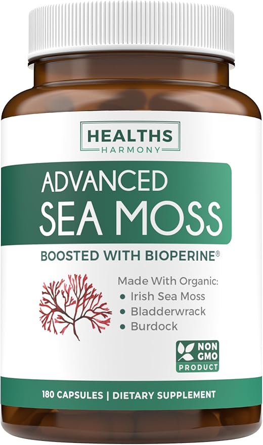 Irish Sea Moss &amp Omega 7 (3-Month Supply) Sea Omega Combo Bundle - Organic Irish Sea Moss - Raw Vegan Supplement (180 Caps) &amp Omega 7 Softgels - Provinal Sustainable Peruvian Anchovy Fish Oil