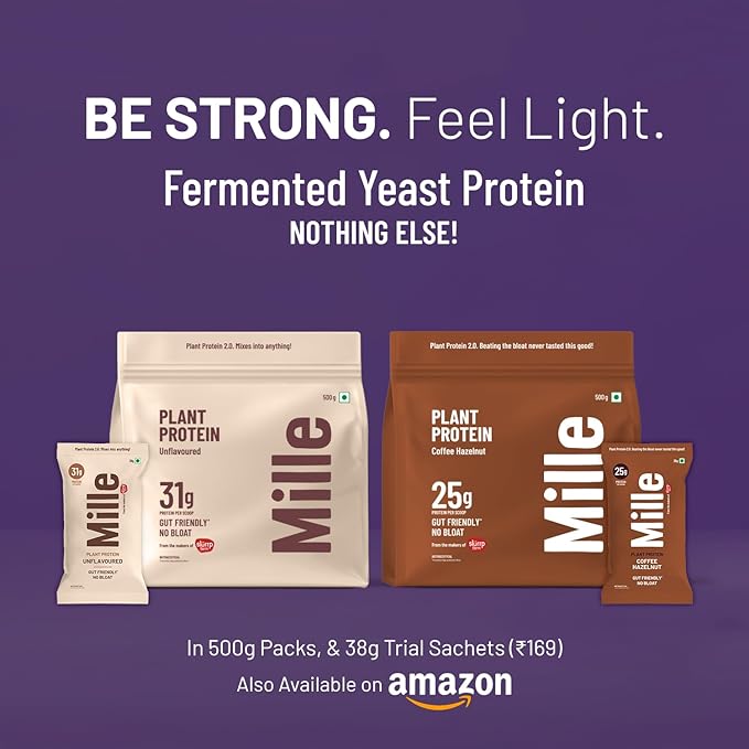Mille Coffee Hazelnut Plant Protein Powder | 25g Protein per Scoop | Vegan Yeast Protein for Shakes &amp Smoothies | No Added Sugar Non-Bloating Clean Plant-Based Blend | 17.64 Oz (500g)