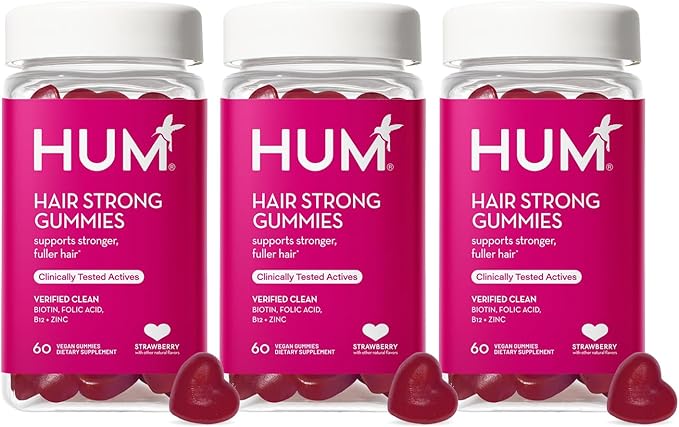 HUM Hair Strong Daily Hair Growth Gummies with Biotin Zinc Vitamin B12 to Support Growth Folic Acid &amp Vitamin B12 Gummy Vitamins for Healthy Hair Support for Women and Men 180 Gummies
