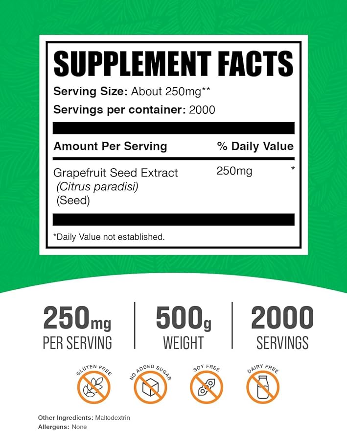 BulkSupplements.com Grapefruit Seed Extract Powder - Grapefruit Seed Supplements Antioxidant Source - Herbal Supplement Gluten Free 250mg per Serving 500g (1.1 lbs) (Pack of 1)