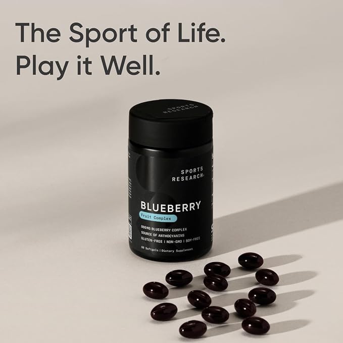 Sports Research Blueberry Capsules - Made from Organic Blueberries with Organic Extra Virgin Olive Oil - Non-GMO &amp Gluten Free - 60 Liquid Softgels