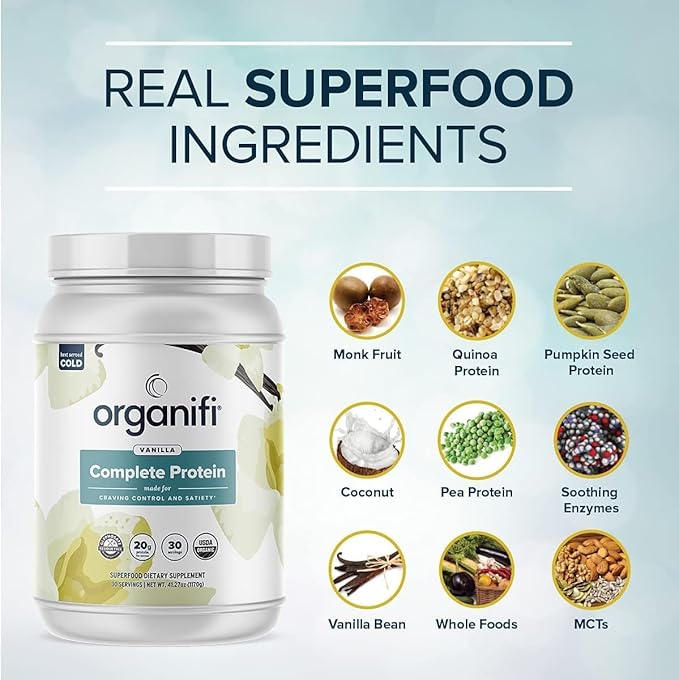 Complete Protein Vanilla Flavor - Organic Vegan Plant Based Protein Powder with Enzymes - 30 Day Supply - No Soy Dairy or Gluten (Vanilla Pack of 1)