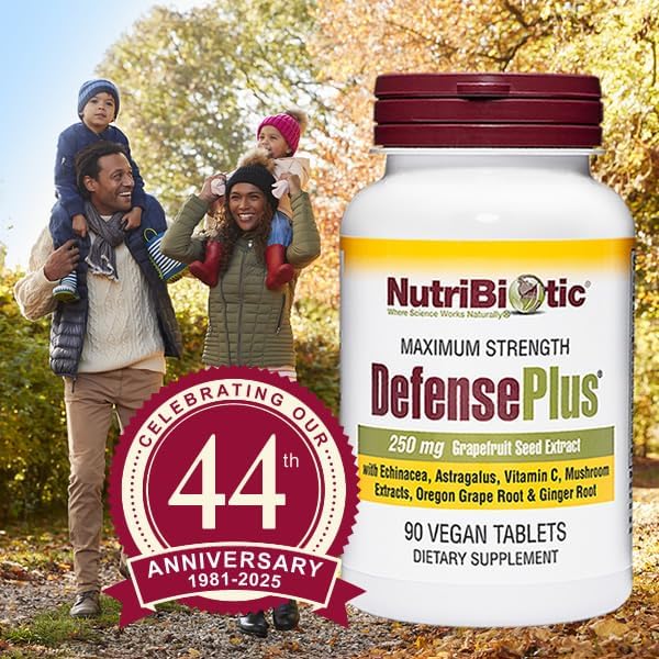 NutriBiotic – DefensePlus 90 Tablets - 11 in 1 Immune Support with Vitamin C Zinc Grapefruit Seed Extract Echinacea Astragalus Root &amp Immune Boosting Extracts &amp Mushrooms - Vegan &amp Gl