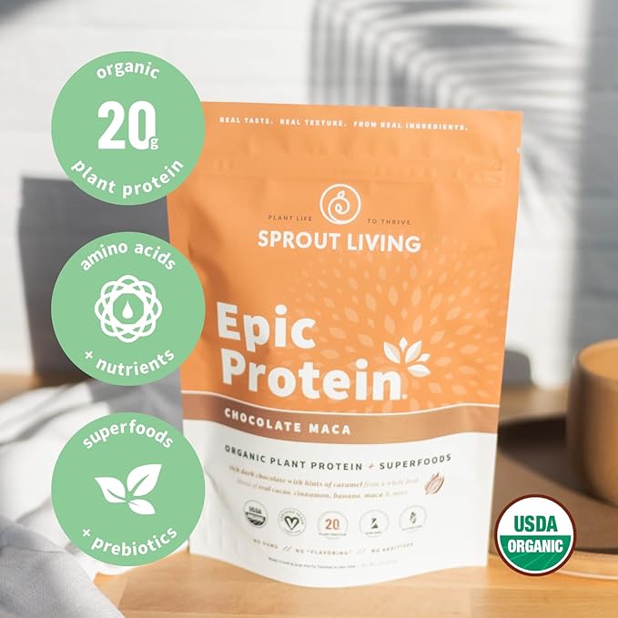 Sprout Living Epic Protein Bundle - Chocolate Maca &amp Complete Coffee (20g Organic Plant-Based Protein Powder Vegan Gluten Free Superfoods) | 1lb 12 Servings
