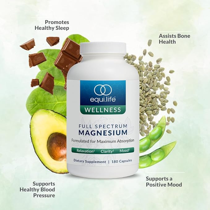 Equilife Full Spectrum Magnesium Supplement Magnesium Glycinate Citrate &amp Malate Bioavailable Mineral Blend Dairy Soy &amp Gluten Free Vegan Non GMO 180 Capsules