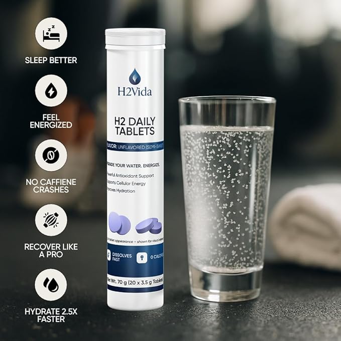 Hydrogen Water Tablets – Magnesium Supplement for Energy Detox Hydration &amp Focus – Energy Booster – 1Pack Unflavored 20 Tablets