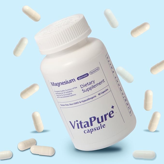 Vitapure+ Capsules Magnesium (Glycinateliposomal) - Supplement to Support Stress Relief Sleep Heart Health Nerves Muscles and Metabolism* - with Magnesium Glycinate - 90 Capsules