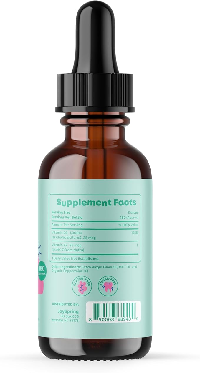 JoySpring Liquid Vitamin D3 with K2 - Immune Support and Zinc Supplements for Kids - Elderberry &amp Zinc Liquid