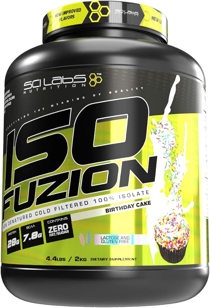 Iso Fuzion 100% Whey Isolate by Scilabs Nutrition | 28g Non Denatured Protein Powder Birthday Cake Flavor 4.4lb