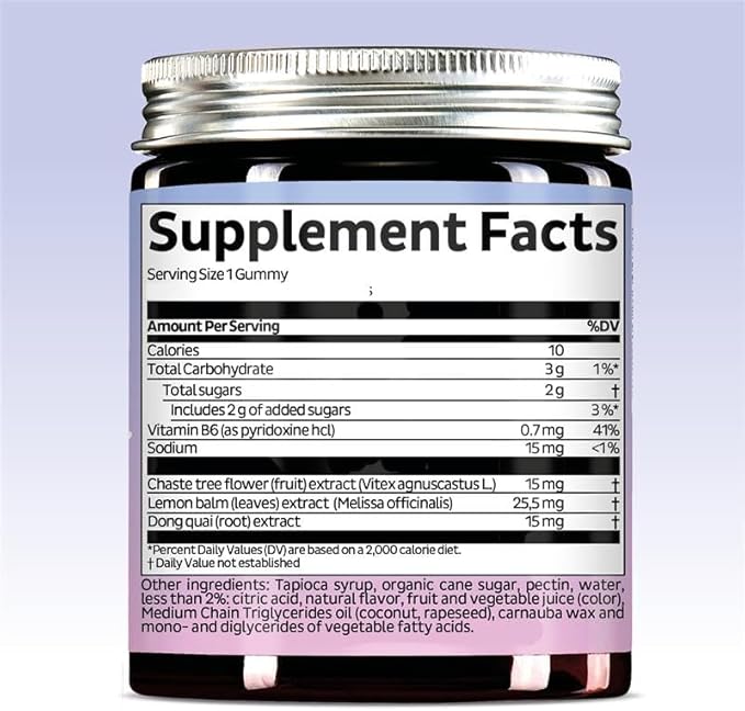 PMS Support Supplement for Women. Menstrual Relief Gummies to Target Hormonal Breakouts Bloating Period Cramps &amp Mood Swings. Vegan with Vitamin B6 &amp Lemon Balm 60 Gummies