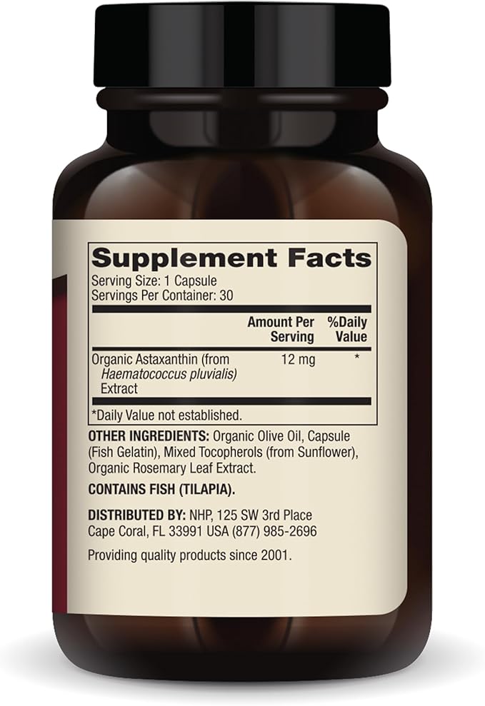 Dr. Mercola Organic Astaxanthin - 12 mg Astaxanthin - Powerful Antioxidant Support - Organic Microalgae Extract - Non-GMO Gluten-Free &amp Soy-Free - 30 Capsules (30 Servings)
