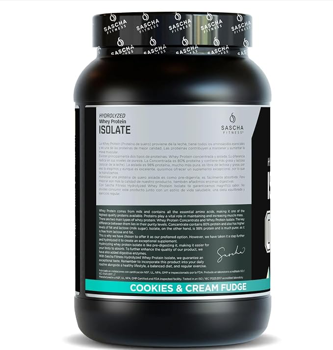 SASCHA FITNESS Hydrolyzed Whey Protein Isolate100% Grass-Fed (2 Pounds Cookies &amp Cream)